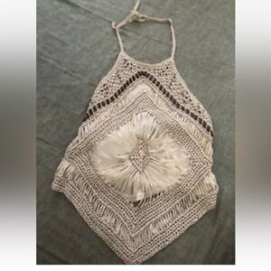 Arayal Bohemian Hippie Crochet Halter Top With Beads Size Vintage NWT